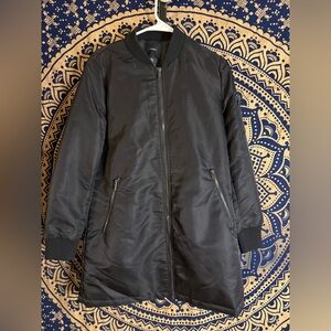 Forever 21 Women's Black long Bomber  Jacket